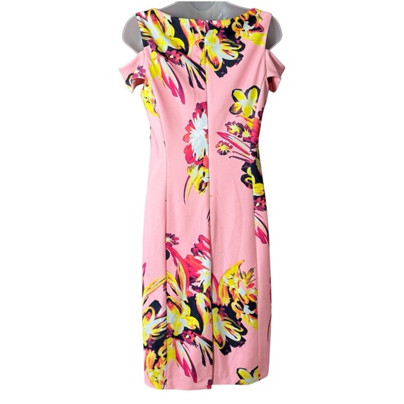 Tahari Arthur S. Levine Dress Size 6 Pink Floral Burst Sheath Wedding Guest - Picture 8 of 11